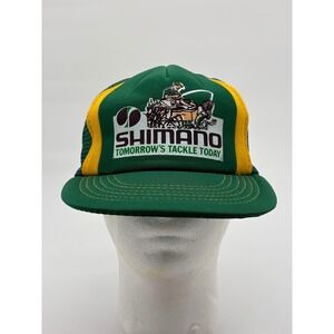 Vintage Shimano Fishing Trucker Hat Snapback Green Yellow Foam Front 80s Cap